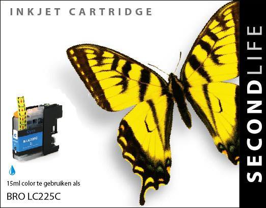 SecondLife - Brother LC 225 Cyan - 15ml. - Printervoordeel