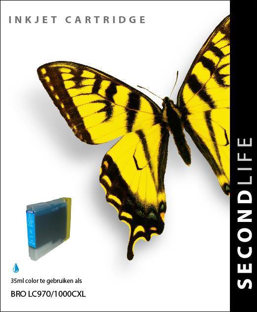 SecondLife - Brother LC 970/1000 Cyan - 35ml. - Printervoordeel