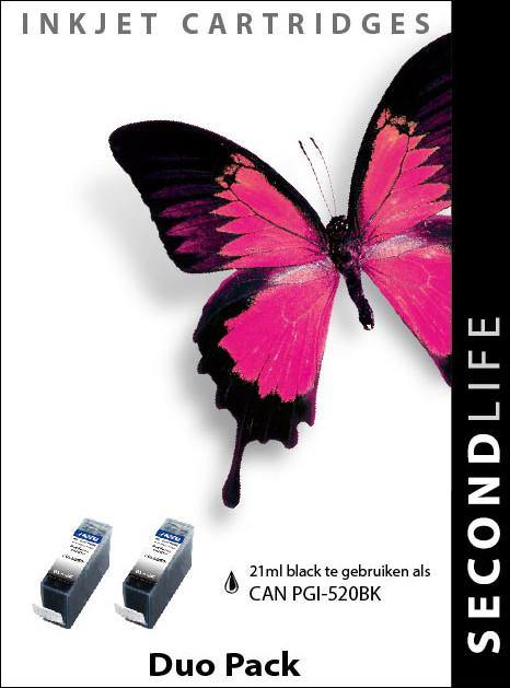 SecondLife - Duopack Canon PGI 520 Black - Printervoordeel