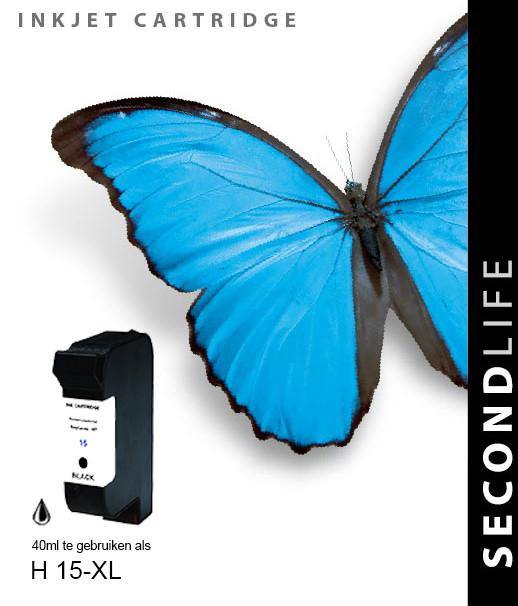 SecondLife - HP 15 XL Black - 40ml. - Printervoordeel