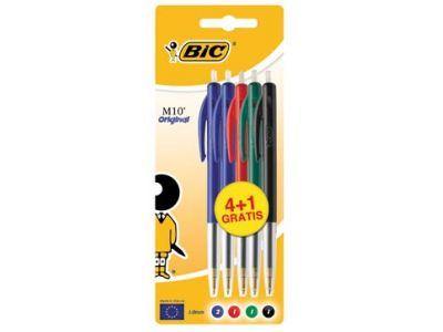 BIC balpen M10, blister 4 + 1 gratis in geassorteerde kleuren - Printervoordeel