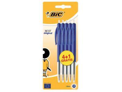 BIC Balpen M10 Blauw Medium Blister 4+1 gratis - Printervoordeel