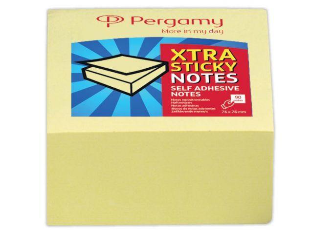 Pergamy Extra Sticky notes, ft 76x76mm, geel, blok van 90 vel - Printervoordeel