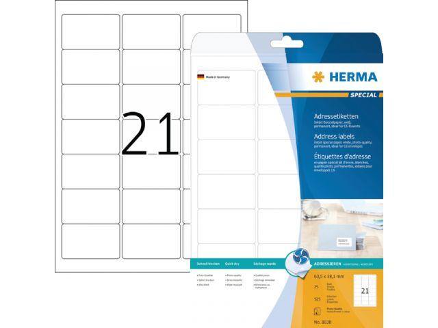 Etiket - Herma - 8838 63.5x38.1mm mat wit - 525stuks, 21 per A4 (25 vel) - Printervoordeel