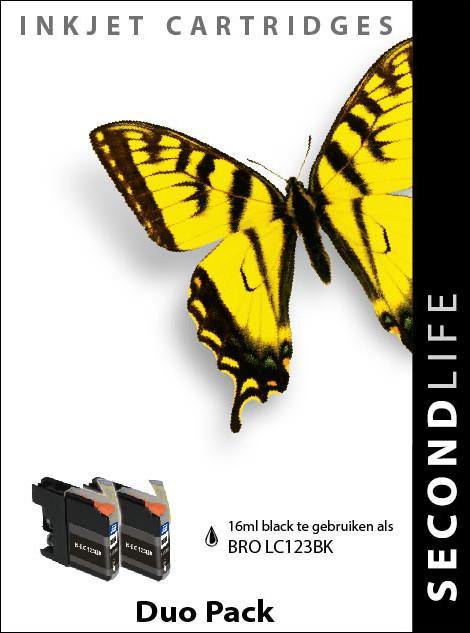 SecondLife - Duopack Brother LC 121 / 123 Black - 2x 16ml. - Printervoordeel