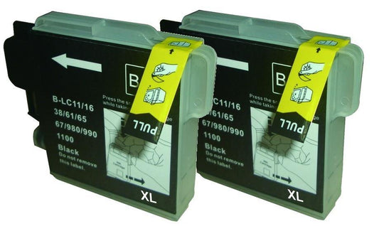 SecondLife - Duopack Brother LC 980 / 1100 Black - 2x 29ml. - Printervoordeel